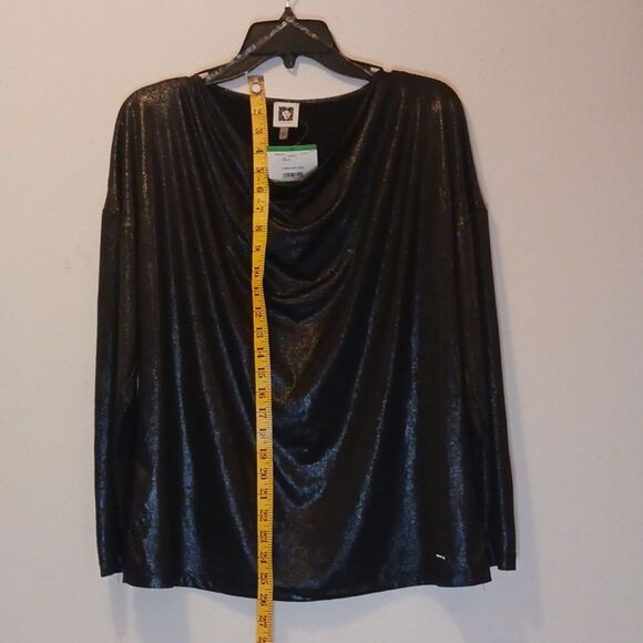 Anne Klein Drape Neck Long Sl Metallic Look Blouse MWT - Picture 8 of 10